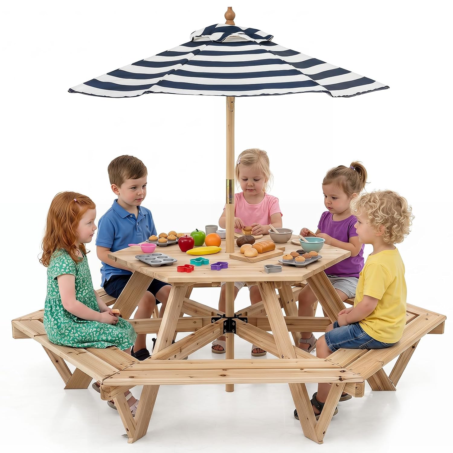 Kids Outdoor Table - Kids Picnic Table, Hexagonal Wooden Toddler