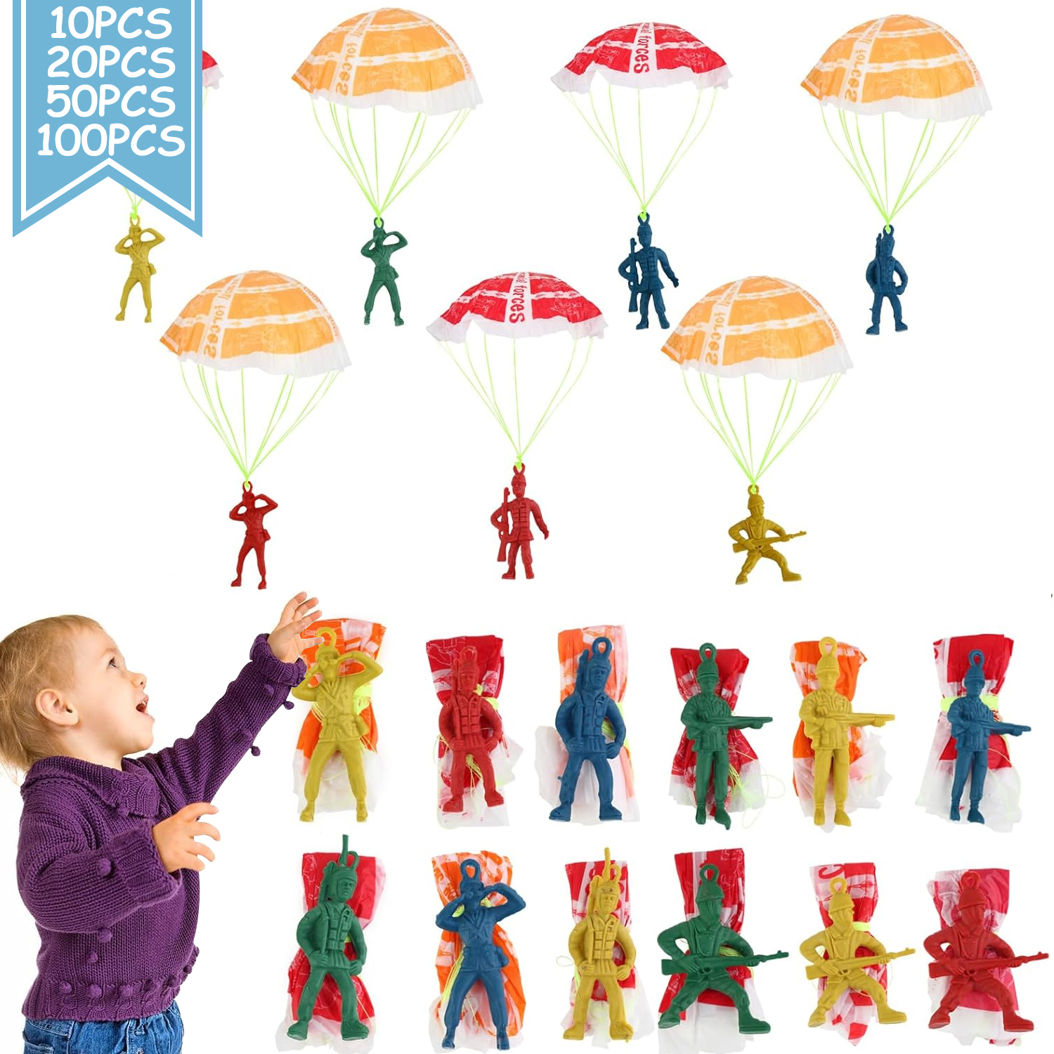 Kids Unique Outdoor Toys - 10/100pcs Parachute Toys for Kid, Army