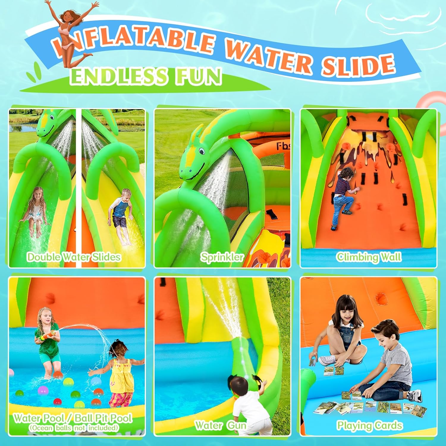 Kids Inflatable Bounce House w - Kids Outdoor Water Park recensione e prezzo